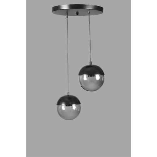 Küre 2 Li Tepsili Siyah Füme Camlı Sarkıt Dark Grey Chandelier slika 2