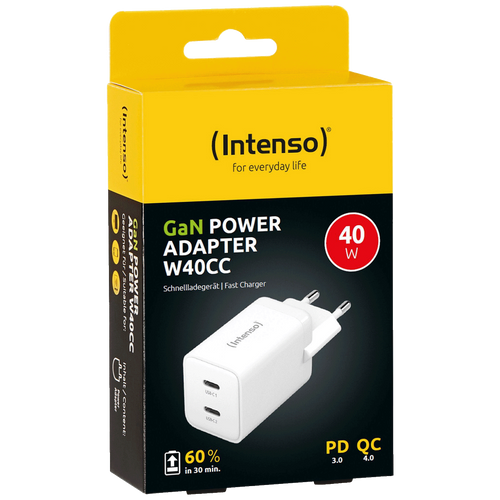 (Intenso) Punjač kućni, brzi, 2 x USB-C, 3A, 40W - Power Adapter W40CC GaN slika 1