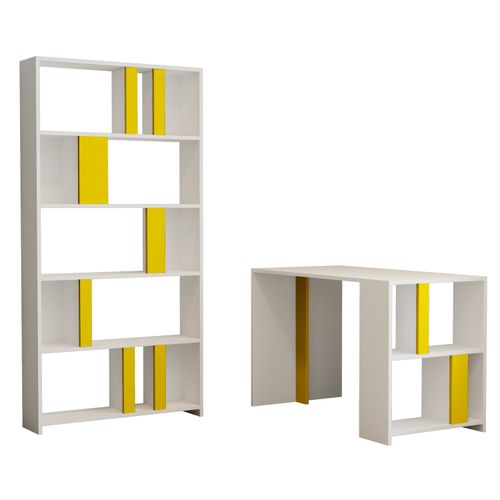 Lima - White, Yellow WhiteYellow Study Desk & Bookshelf slika 2