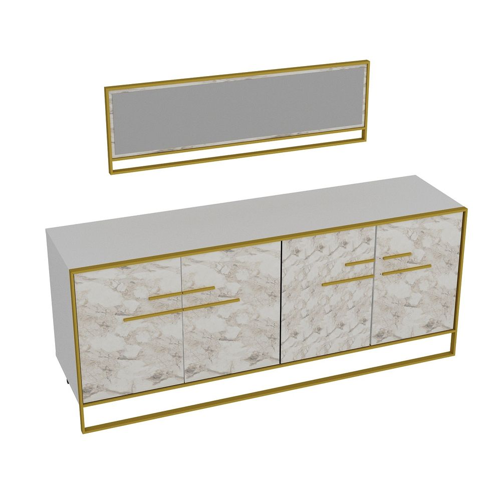 Bijela Konzola s Ogledalom - Polka Aynalı, White Gold slika 3