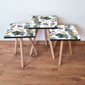 Nesting Table 3Shp217 - Set od 3 komada u bež, zelenoj, zlatnoj i mornarskoj plavoj