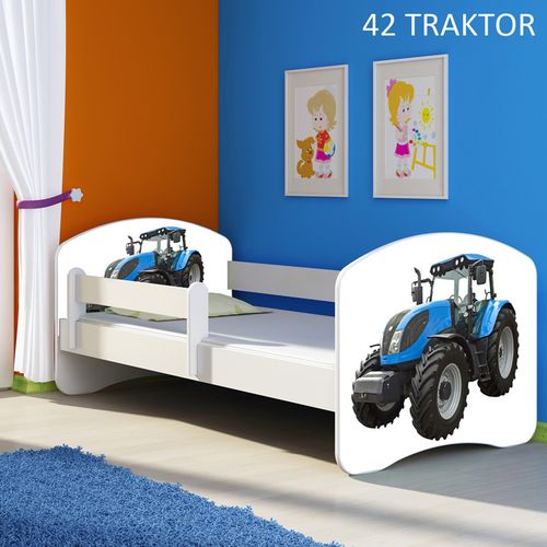 Dječji krevet ACMA s motivom, bočna bijela 140x70 cm 42-traktor slika 1