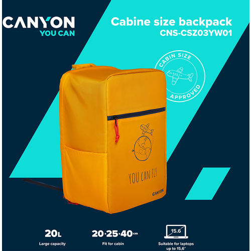 CANYON cabin size backpack for 15.6" laptop,polyester,yellow slika 10