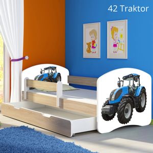 Dječji krevet ACMA s motivom, bočna sonoma + ladica 180x80 cm 42-traktor