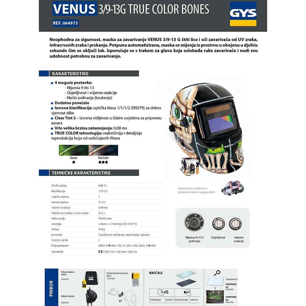 Gys Maska Za Zavarivanje Automatska LCD Venus 9/13 G Bones True Color - 064973 slika 6