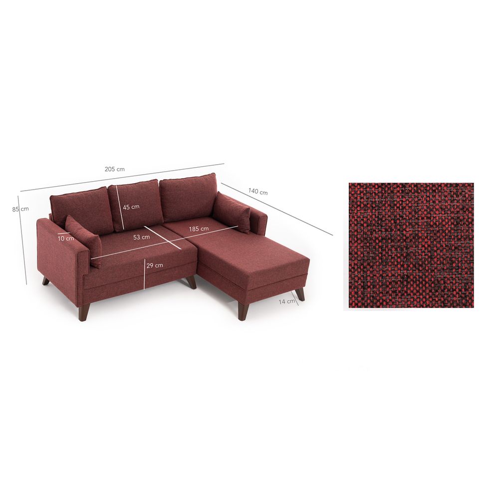 Bella Ugao Sofa Desno 2 - Burgundac Crvena Ugao Sofa na Razvlačenje slika 5