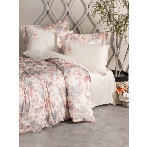 L'essential Maison Layana - Pink Grey Satin Double Quilt Cover Set slika 1