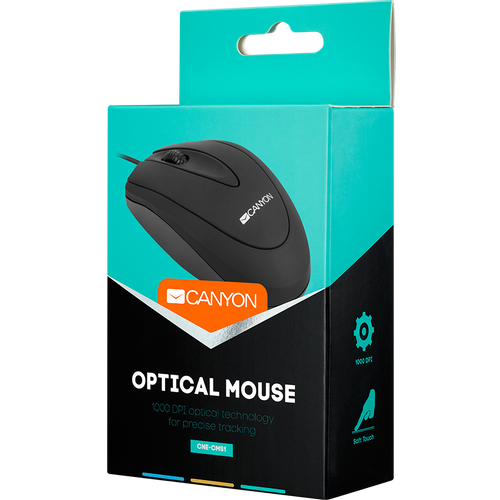 CANYON CM-1 wired optical Mouse with 3 buttons, DPI 1000, Black, cable length 1.8m, 100*51*29mm, 0.07kg slika 2