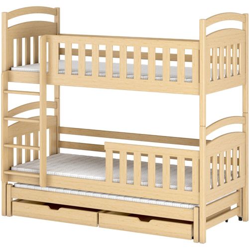 Drveni Dečiji Krevet Na Sprat Viki S Tri Kreveta I Fiokom - Svetlo Drvo - 190/200*90 Cm slika 1