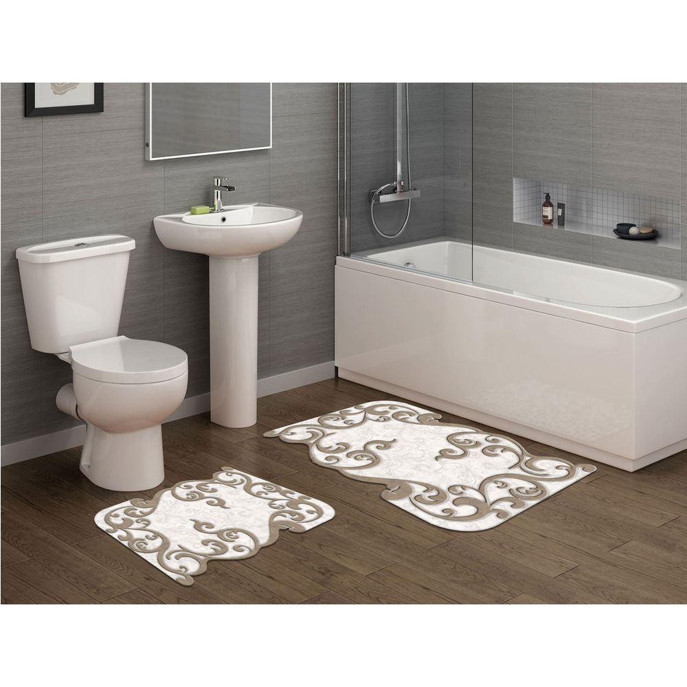 Set Kupatilskih Prostirki Beige & White (2 Komada) slika 1