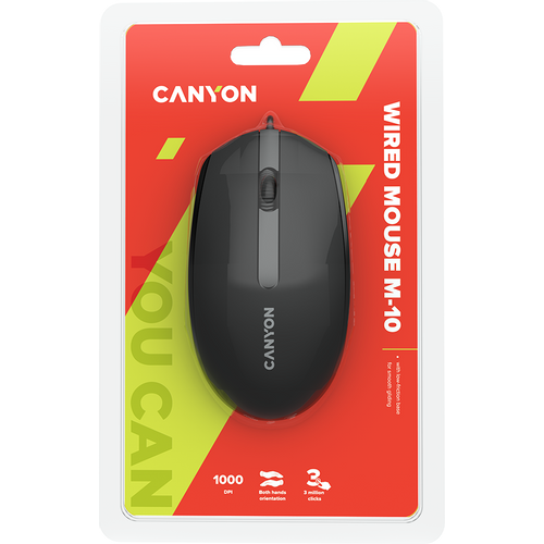 CANYON Canyon Wired optical mouse with 3 buttons, DPI 1000, with 1.5M USB cable, black, 65*115*40mm, 0.1kg slika 7