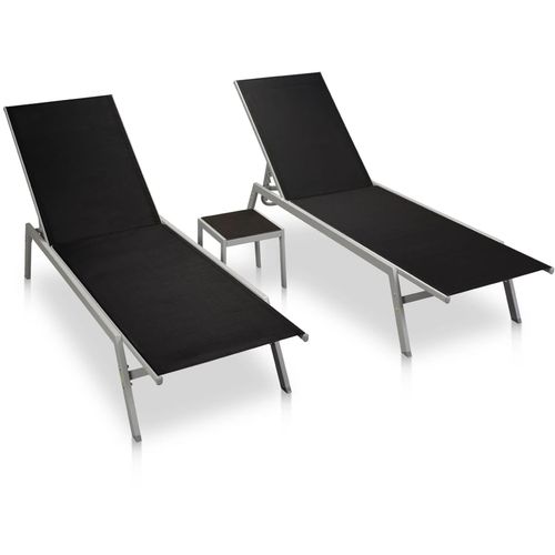 Ležaljke za sunčanje sa stolićem 2 kom čelik i tekstilen crne slika 1
