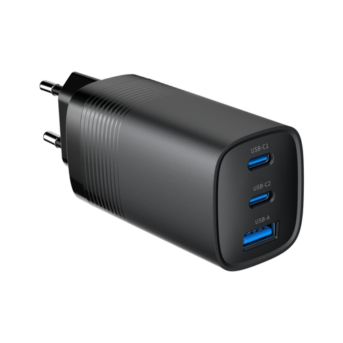 TA-UC-PDQC65-01-BK Gembird 3-port 65W GaN USB PowerDelivery fast charger, black slika 1