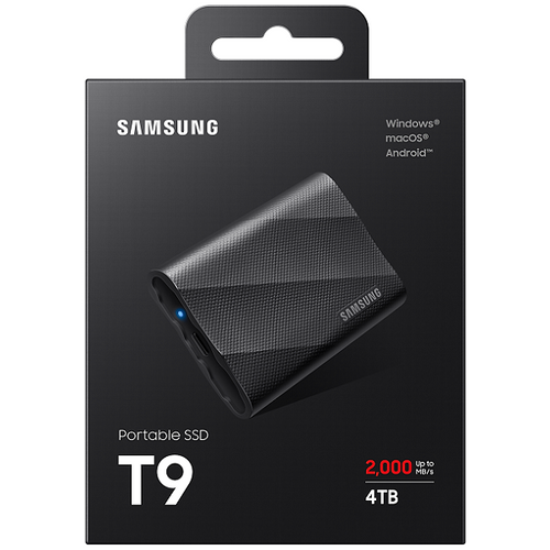 Samsung MU-PG4T0B/EU Portable SSD 4TB, T9, USB 3.2 Gen.2x2 (20Gbps), [Sequential Read/Write: Up to 2,000 MB/sec /Up to 2,000 MB/sec], Up to 3-meter drop resistant, Black slika 4