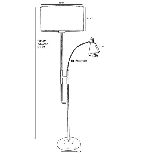 Forza Mat Krom Lambader Silindir Açık Hasır Gri Abajurlu Light Grey Floor Lamp slika 3