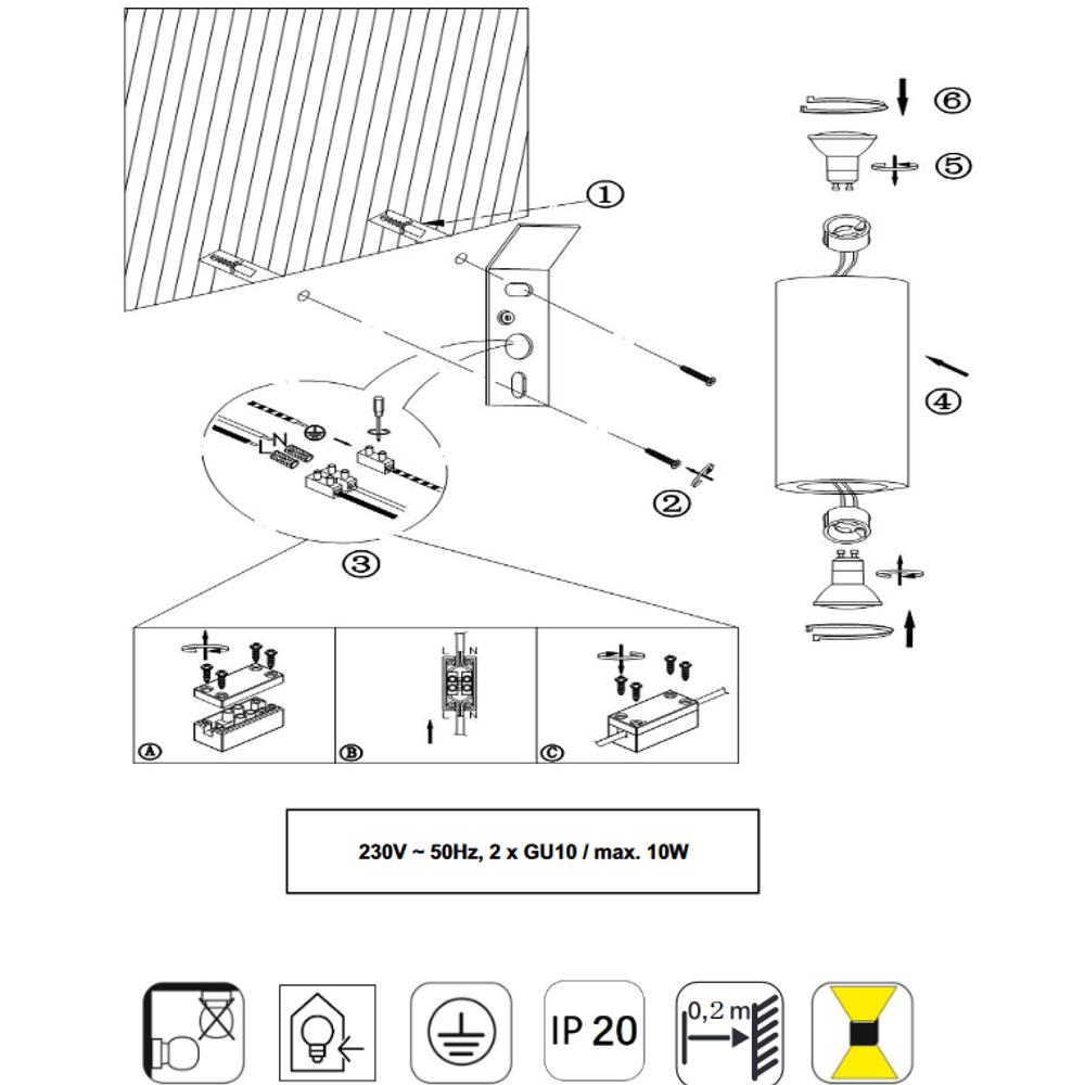 ZAZOU/2XGU10 zidna lampa GIPS slika 7