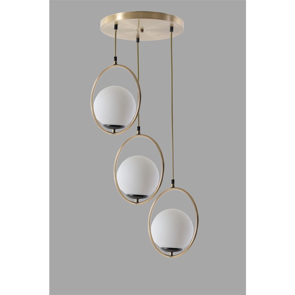 Eskitme Stil Ring 3 Lü Tepsili Beyaz Camlı Sarkıt Lampa slika 3