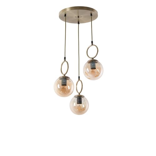 Morino 3 Lü Tepsili Bal Camlı Eskitme Sarkıt Copper Chandelier slika 2