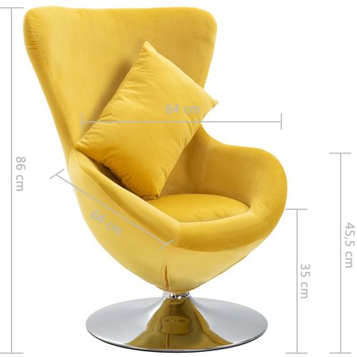 Okretna jajolika stolica s jastukom žuta baršunasta slika 6
