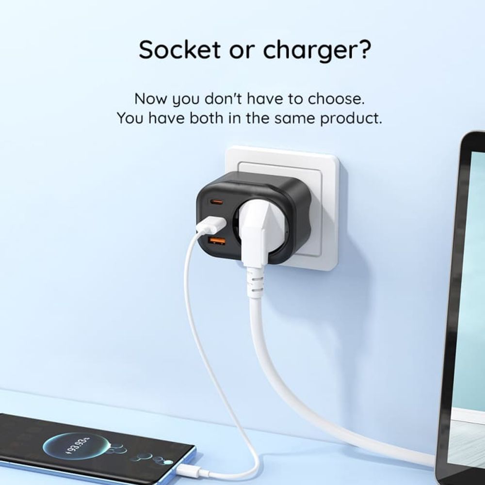 Zidni punjač HAVIT UC142 30W 3A 1 x USB-A - 2 x USB-C - 1 x Schuko crni slika 4