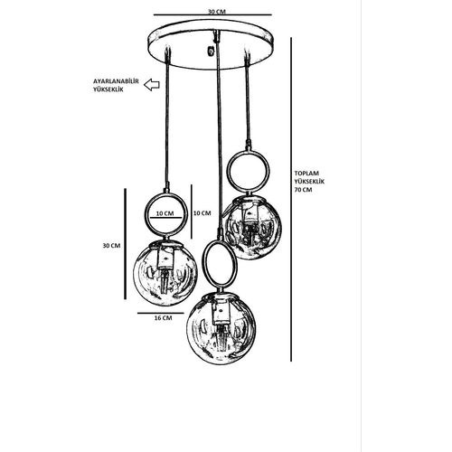 Morino 3 Lü Tepsili Beyaz Camlı Eskitme Sarkıt White Chandelier slika 3