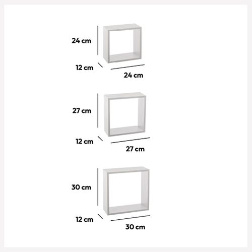 FIVE ZIDNA POLICA KOCKA 3 KOM 24X12X24, 27X12X27, 30X12X30 MDF BELA 138957B slika 2