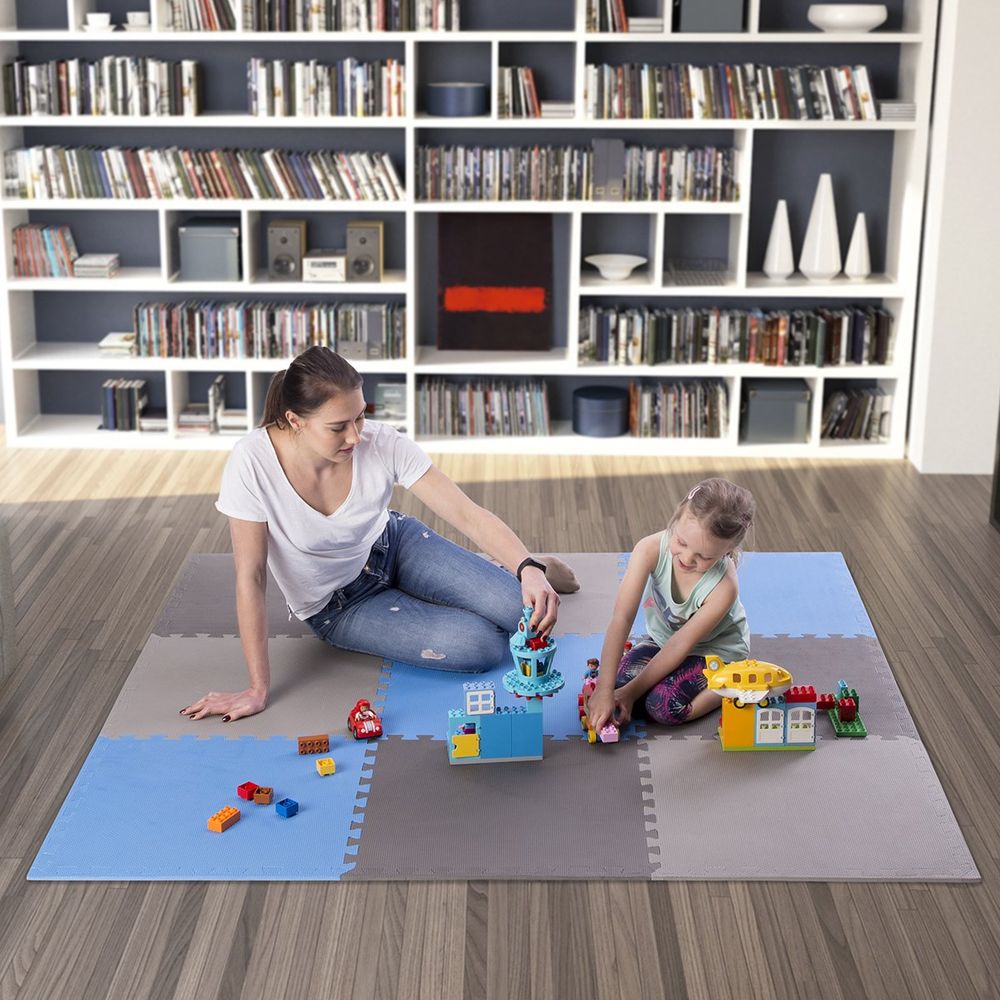 Set od 9 zaštitnih podloga u obliku slagalice za teretanu 60x60x1,0 cm plavo siva slika 6