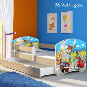 Dječji krevet ACMA s motivom, bočna sonoma + ladica 180x80 cm 36-vatrogasci