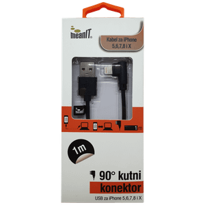 MeanIT USB kabl za Iphone 5 / 6, dužina 1.0 metar, crni - KABEL ZA IPHONE 5 / 6