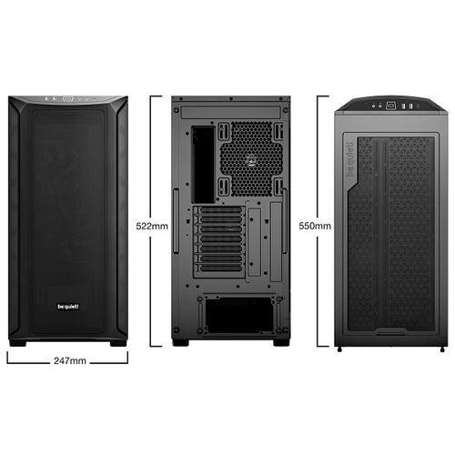 be quiet! BGW60 SHADOW BASE 800 Black, MB compatibility: E-ATX / ATX / M-ATX / Mini-ITX, Three pre-installed be quiet! Pure Wings 3 140mm PWM fans, including space for water cooling radiators up to 420mm slika 1