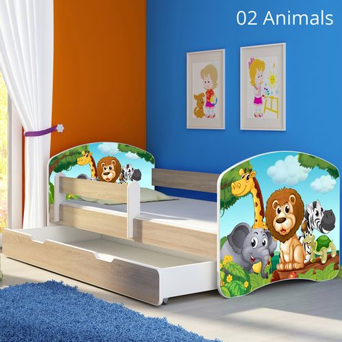 Dječji krevet ACMA s motivom, bočna sonoma + ladica 180x80 cm 02-animals slika 1
