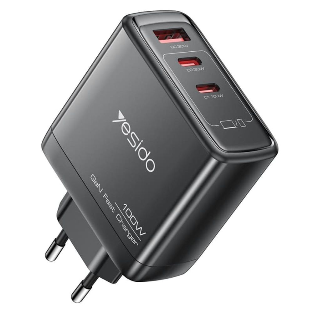 Zidni punjač Yesido YC142 100W 5A 1 x USB-A - 2 x USB-C crni slika 1