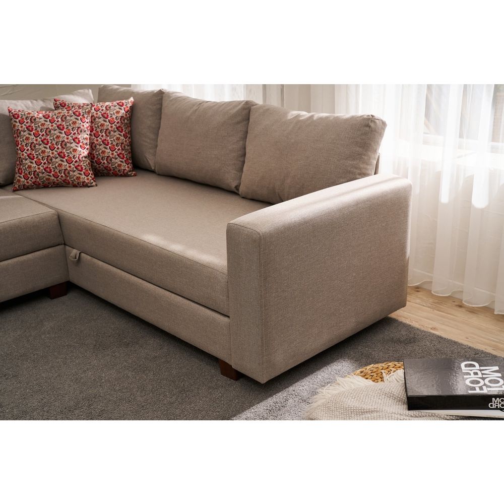 Aly Right - Bež Ugaona Sofa na Razvlačenje slika 3