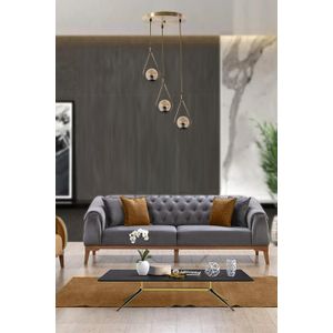 Damla 3 Lü Tepsili Bal Camlı Eskitme Sarkıt Copper Chandelier