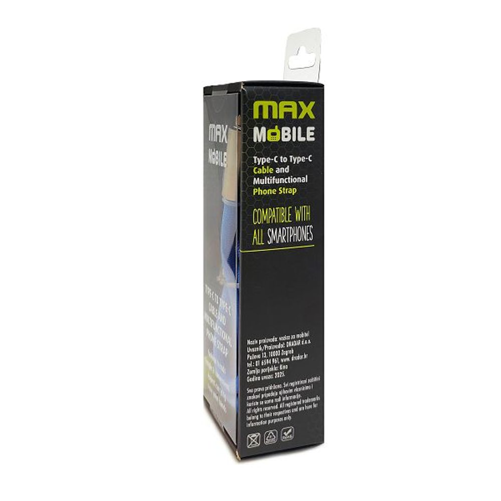 MAXMOBILE DATA KABEL TYPE C-TYPE C,Fashion 6mm vezica 2u1,1.5m, Blue slika 3