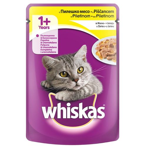 WHISKAS Vrećica za mačke Piletina u želeu, potpuna hrana s piletinom, 100 g slika 1