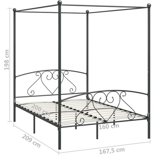 Okvir za krevet s nadstrešnicom sivi metalni 160 x 200 cm slika 5