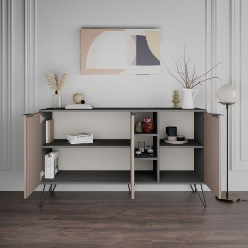 Woody Fashion Komoda, AntracitSvijetlo smeđa, Clara Console - Anthracite, Light Mocha slika 2