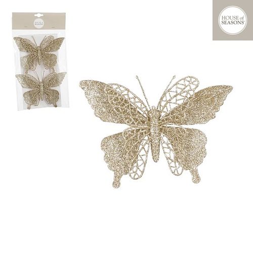 Novogodišnji dekor leptir Clip butterfly set 2pcs 11x16 1143483 - Champagne - EDL slika 1