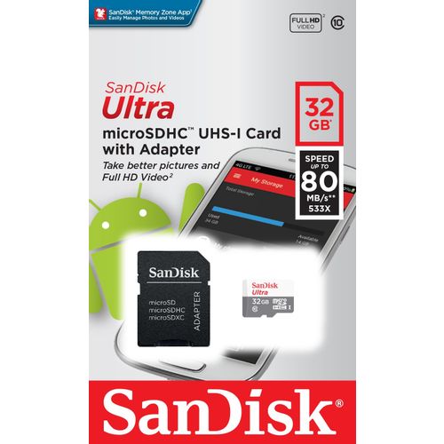 SanDisk 32GB Ultra microSDHC Kartica s SD Adapterom, Brzina 100MB/s, Class 10 UHS-I slika 2