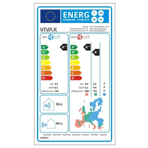 VIVAX COOL, klima uređaj, ACP-12CH35AERI+ R32 RED + WiFi, komplet slika 6