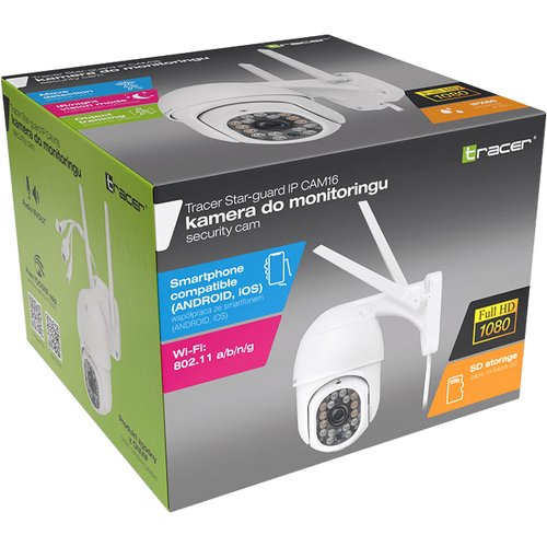 Tracer Kamera IP, za video nadzor, Outdoor, WiFi, FullHD, IP66 - IP CAM16 slika 2