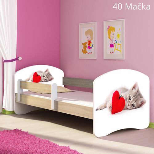 Dječji krevet ACMA s motivom, bočna sonoma 160x80 cm 40-macka slika 1