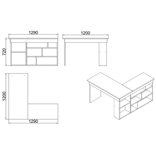 Hanah Home CT5 - AA Atlantic PineBlack Study Desk slika 7