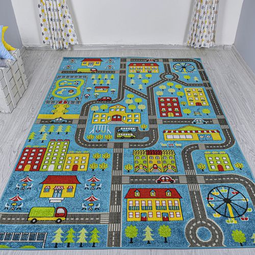 Conceptum Hypnose  Sehir - Blue BlueGreyGreenRedYellow Carpet (140 x 200) slika 1