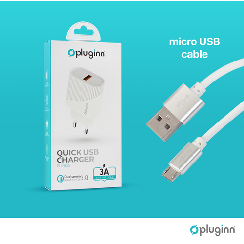 Kućni punjač Pluginn PI-D52S, QC3.0 18W sa micro USB kablom beli slika 3