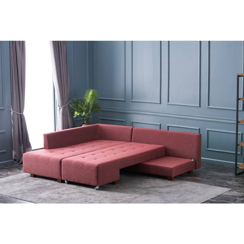 Manama Kutna Sofa na Razvlačenje Lijevi - Bordocrvena slika 3