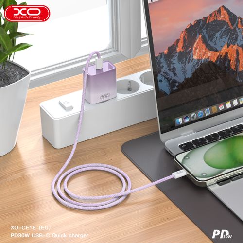 XO Brzi punjač USB-C 30W CE18 ljubičasti slika 3