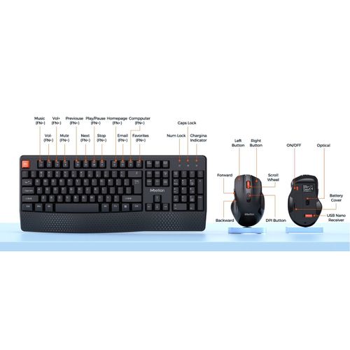 MEETION C4130BK SET 2U1, BEŽIČNA 2.4GHZ SILENT Tastatura + BEŽ.MIŠ, CRNI slika 6