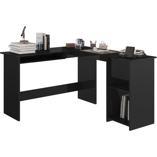 Kutni radni stol visoki sjaj crni 120 x 140 x 75 cm od iverice slika 15